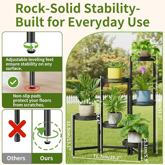 6 Tier Metal Plant Stand Indoor Outdoor, Corner Tall Plant Shelf - Image 3
