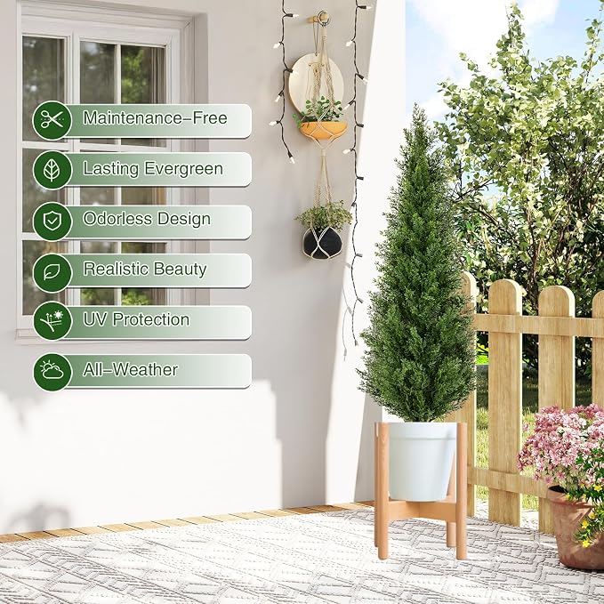 2 Pack 4ft Artificial Cedar Topiary Trees - Image 5
