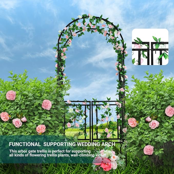 Heavy-Duty Arch with Gate, Iron Arbor Trellis Arbor Archway - Image 4