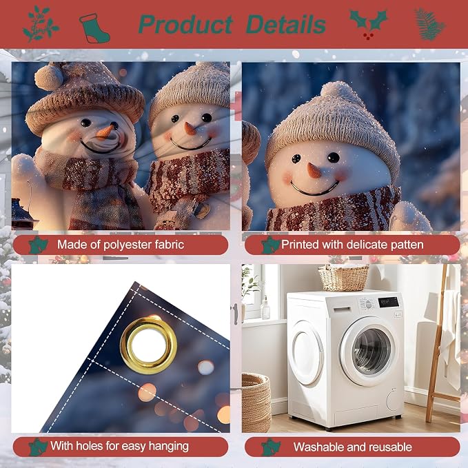 ANNA QUEEN Winter Garage Door Banner 6×13 FT, Smiling Snowman Couple - Image 4