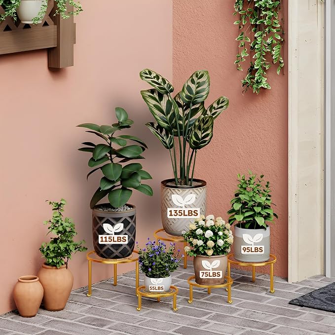 5 Pack Plant Stand Indoor Outdoor, Flower Pot Stand Plant Rack - Image 3