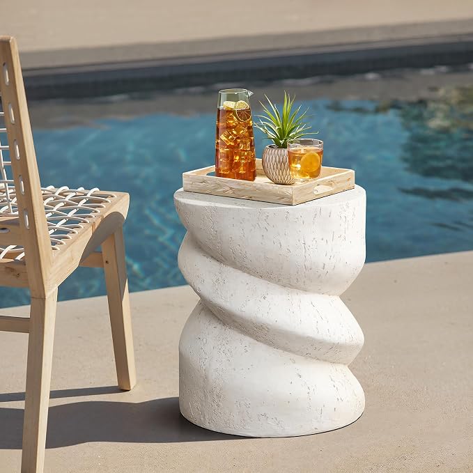 LuxenHome Outdoor Side Table, 19” MgO Accent Table by LuxenHome