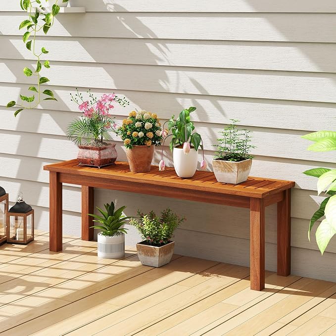 Tangkula Outdoor Wood Bench, 2-Person Backless Patio Garden Bench - Image 4