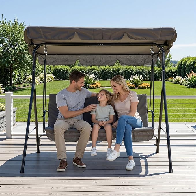 3 Person Porch Swing Chair, Outdoor Patio Swing Chair - Image 8