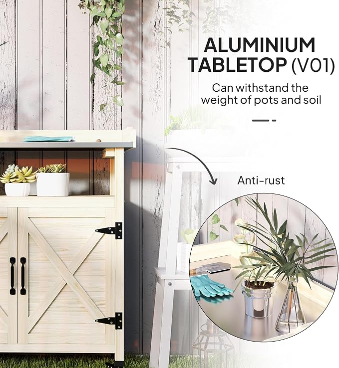 Outsunny Outdoor Wooden Potting Bench Table, Garden Workstation - Image 3