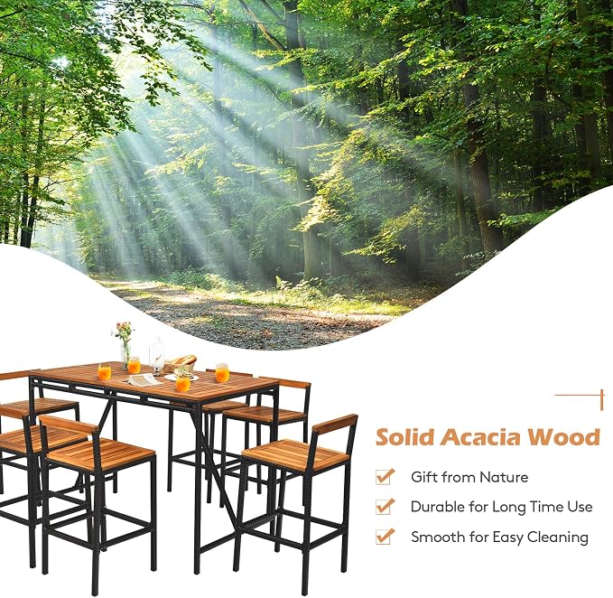 Tangkula 7-Piece Acacia Wood Bar Set - Image 6