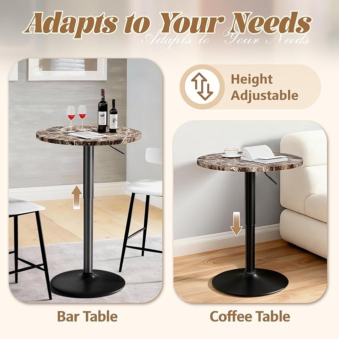 Shahoo Bar Table, Adjustable Height Pub Table 27.4-36 Inches, Cocktail Table - Image 4