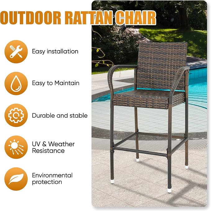 Nova Microdermabrasion Set of 4 Wicker Barstools Indoor Outdoor Patio Furniture - Image 6
