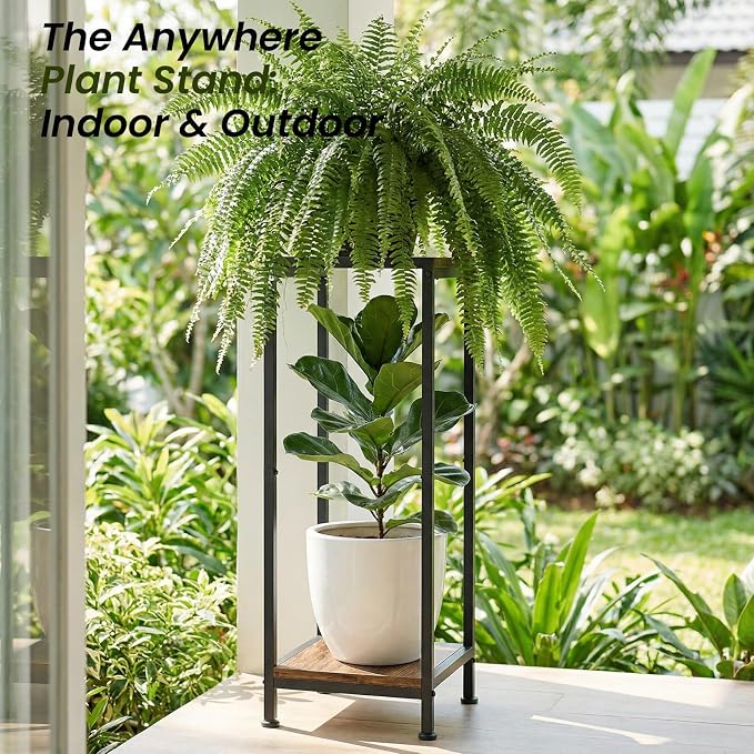 TOSKING 30" Tall Plant Stand, 2-Tier Metal & Wood Plant Shelf, Heavy Duty - Image 5