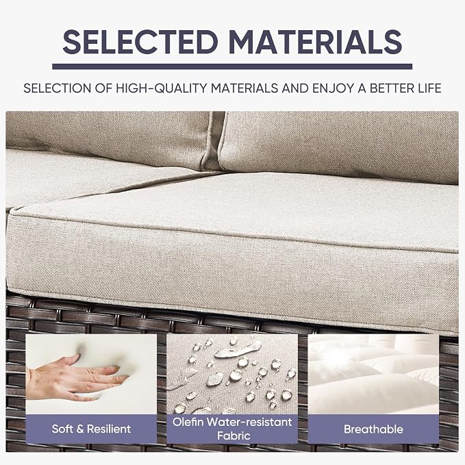 Belord Wicker Patio Furniture 5 Piece Outdoor Sofa Set, Oversize Outdoor Dining - Image 4