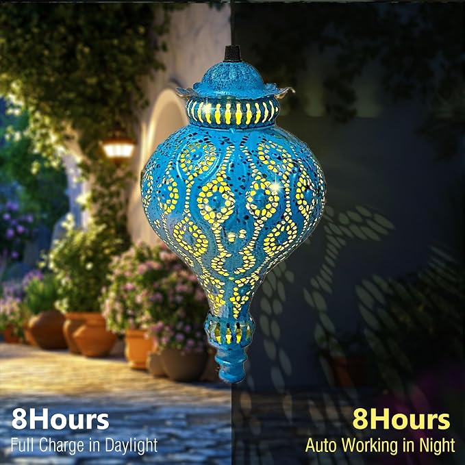 Moroccan Solar Lanterns Outdoor Waterproof Blue Hanging Lanterns Outdoor - Image 5
