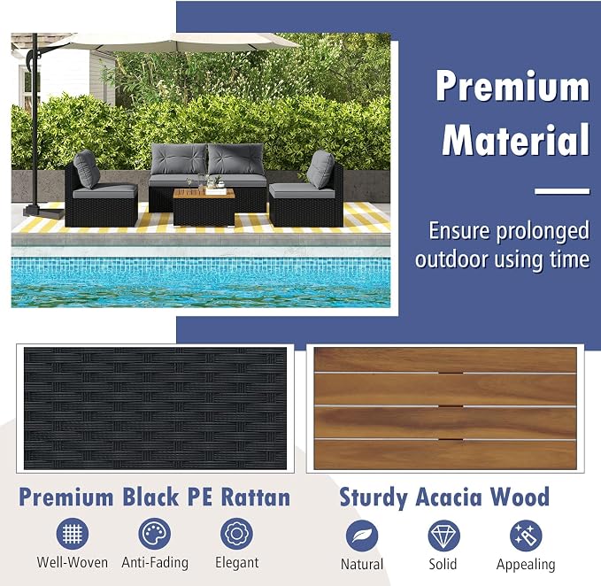 Tangkula 5 Piece Rattan Sofa Set, Outdoor Wicker Furniture Set w/Seat & Back - Image 5