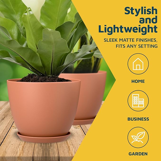 Terracotta Plant Pots with Drainage Holes & Saucers 10 Pack, Indoor & Outdoor - Image 3