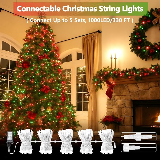 Upgraded Connectable 200 LED Christmas String Lights Outdoor Indoor, 66FT Red - Image 2