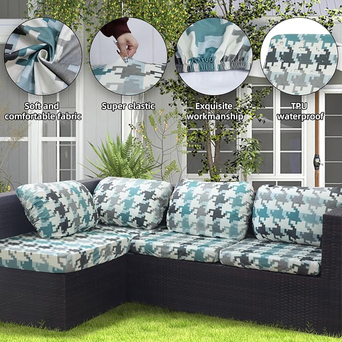 8Pcs Outdoor Cushion Covers, Patio Cushion Covers, Stretch Elastic Slipcovers - Image 3