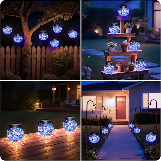 kolpop 6 Pack Solar Lantern Outdoor Lights, Crackle Glass Ball Waterproof - Image 2