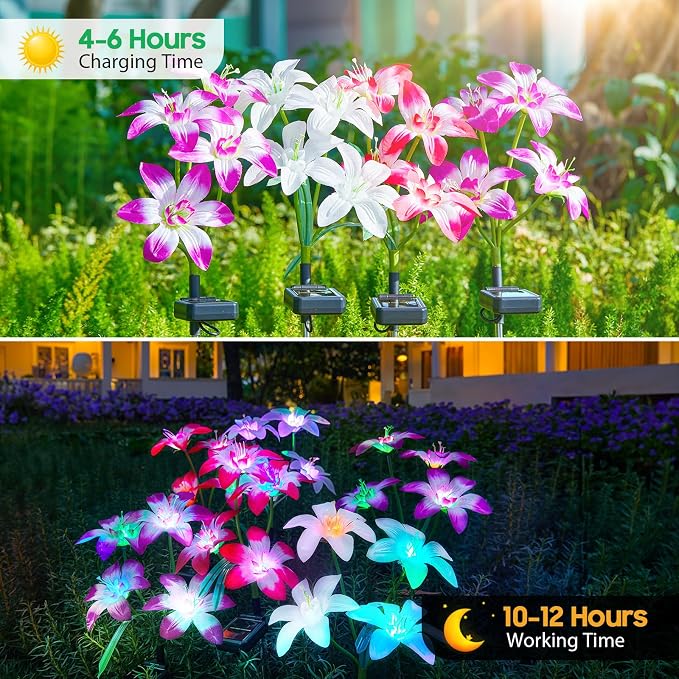 Solar Garden Lights Outdoor, 8 Pack Blooming Lily Solar Flowers Outdoor - Image 5