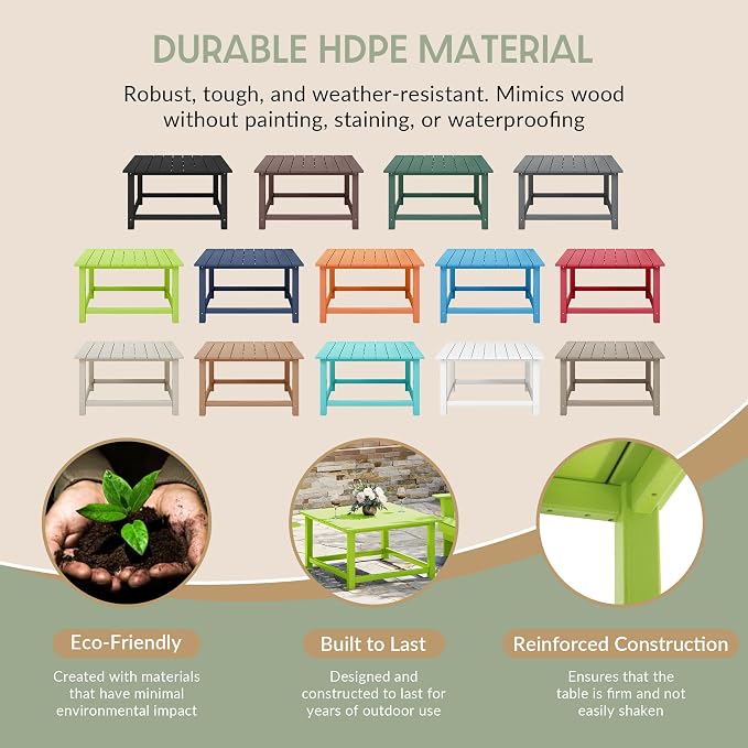 WestinTrends Malibu Low Outdoor HDPE Square Patio Coffee Table - Image 6