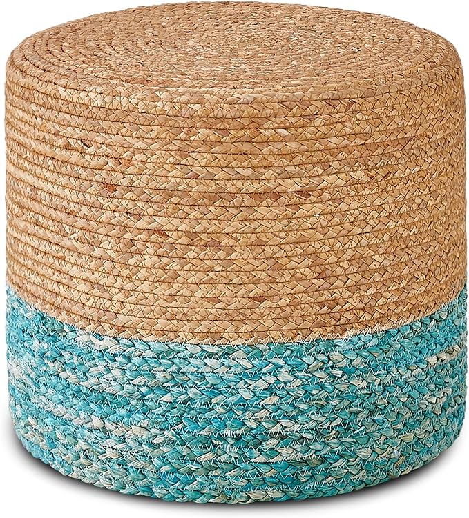 Wimarsbon 18'' Ottoman Pouf, Natural Braided Poof, Rustic Handweave Lounge by Wimarsbon