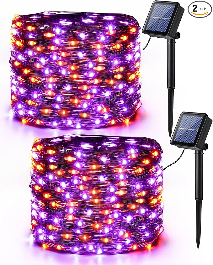Brizled Orange & Purple Halloween Lights, 2 Pack Total 78FT 240 LED Solar by Brizled