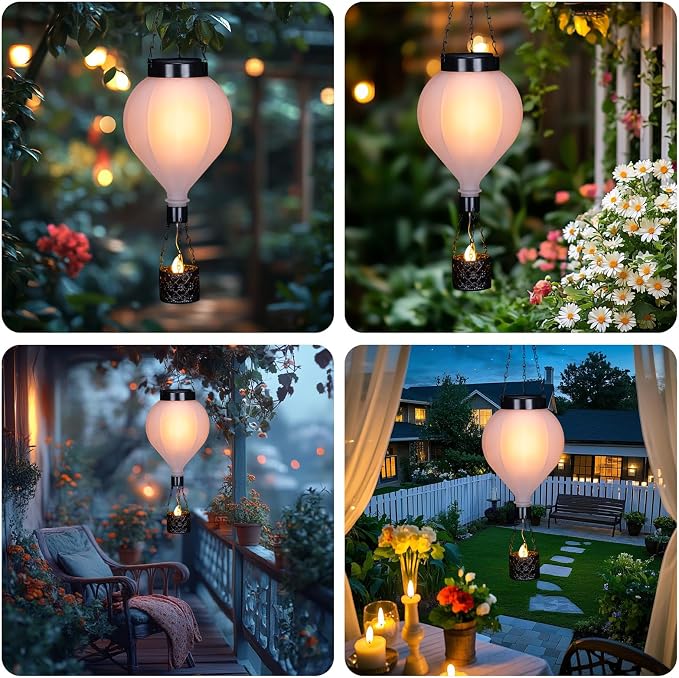 Hanging Solar Lantern Outdoor Garden Decor Hot Air Balloon Lantern - Image 2
