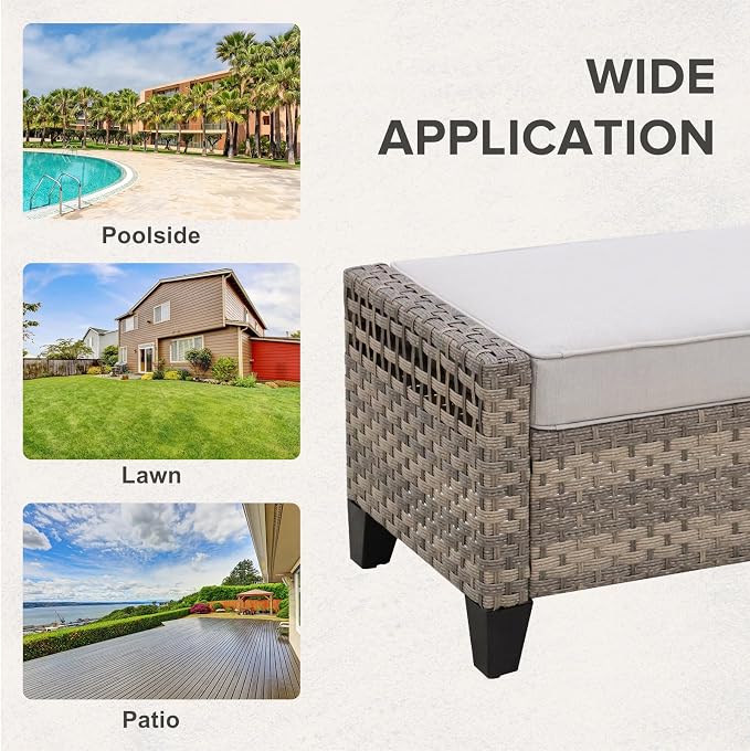 COOS BAY Modern 2 Piece Wicker Outdoor Ottomans, Patio Ottoman Foot Rest Set - Image 8