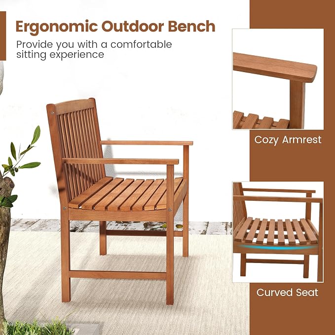 Tangkula Outdoor Garden Bench, 2-Person Eucalyptus Wood Bench - Image 6