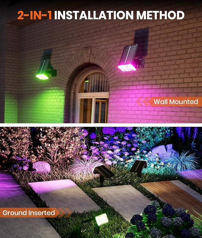 8-Pack Solar Spot Lights Outdoor Multicolor IP67 Waterproof RGB - Image 6