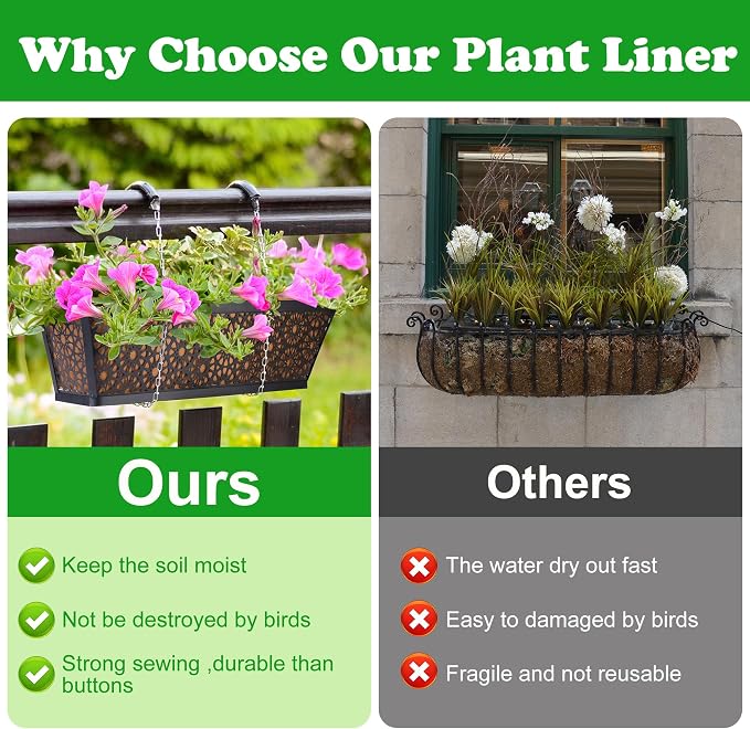 Adnee 4 Pcs 24 Inch Fabric Plant Window Box Liners-Rectangular Non-Woven - Image 4