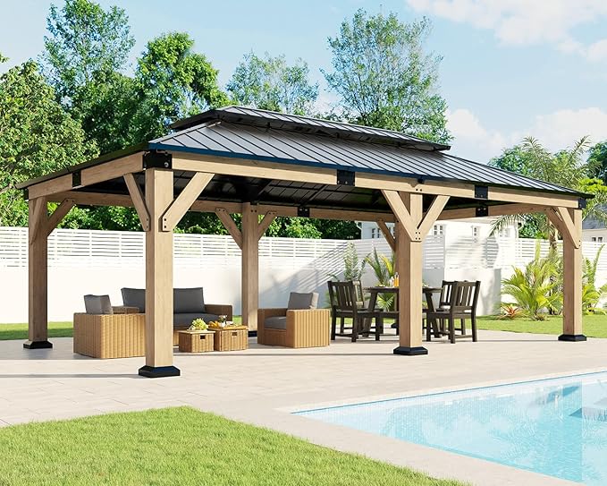 AMERLIFE 12x20 ft Hardtop Gazebo, Spruce Wood Gazebo by AMERLIFE