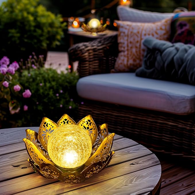GIGALUMI Solar Lights Outdoor Garden Decor, Adjustable Metal Petal Lotus Flower by GIGALUMI