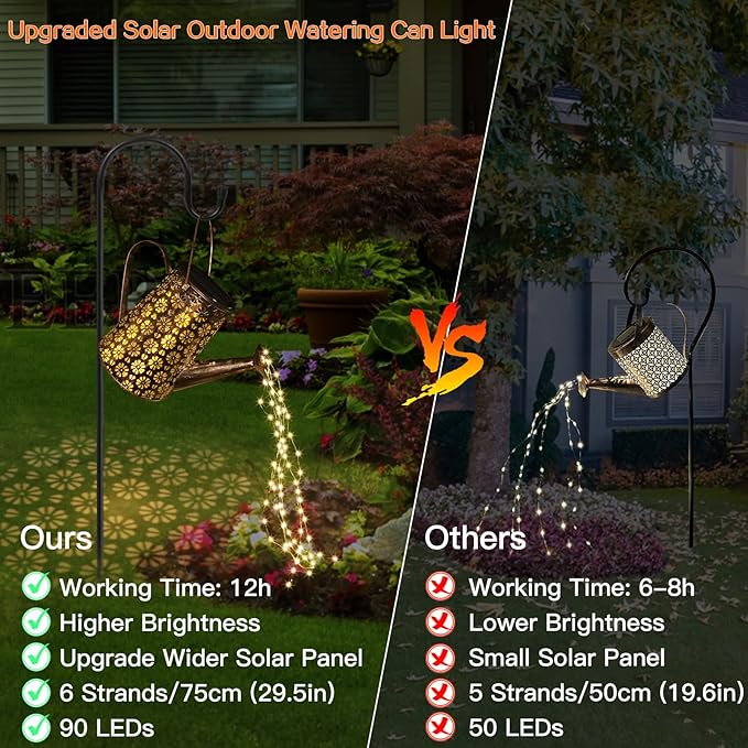 Solar Watering Can with Lights, Solar Outdoor Garden Decor Waterproof Large - Image 4