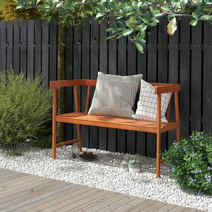 Tangkula Outdoor Eucalyptus Wood Bench, 2-Person Garden Bench - Image 4