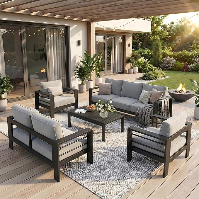 Solaste Aluminum Outdoor Patio Furniture Set, 7 Seats Patio Sectional Sofa by Solaste
