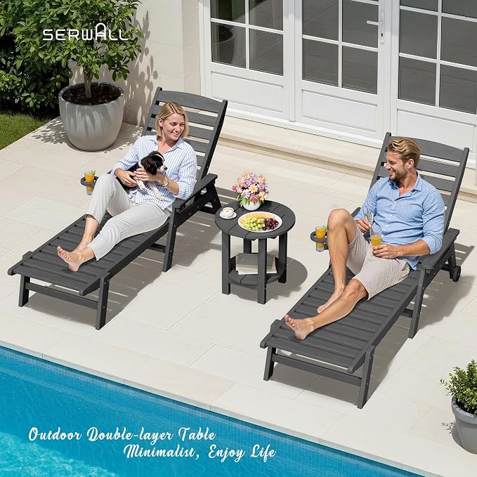 SERWALL Round Outdoor Side Table Set of 2, HDPE Small Adirondack Double End - Image 10