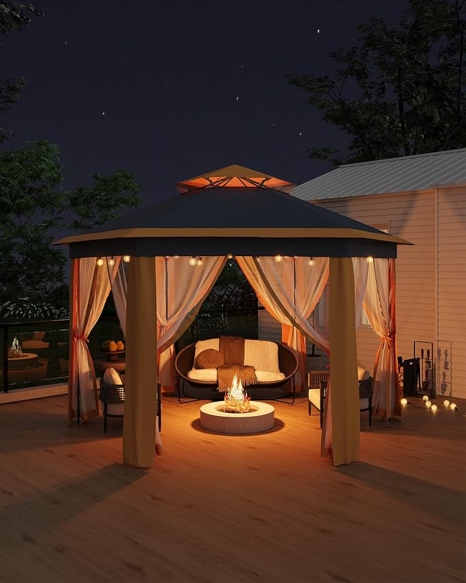 13'x13' Pop-Up Gazebo, Outdoor Hexagonal Patio Gazebo - Image 2