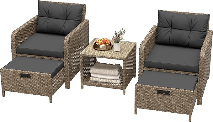 LHBcraft Balcony Furniture 5 Piece Wicker Patio Furniture Set, Outdoor by LHBcraft-US