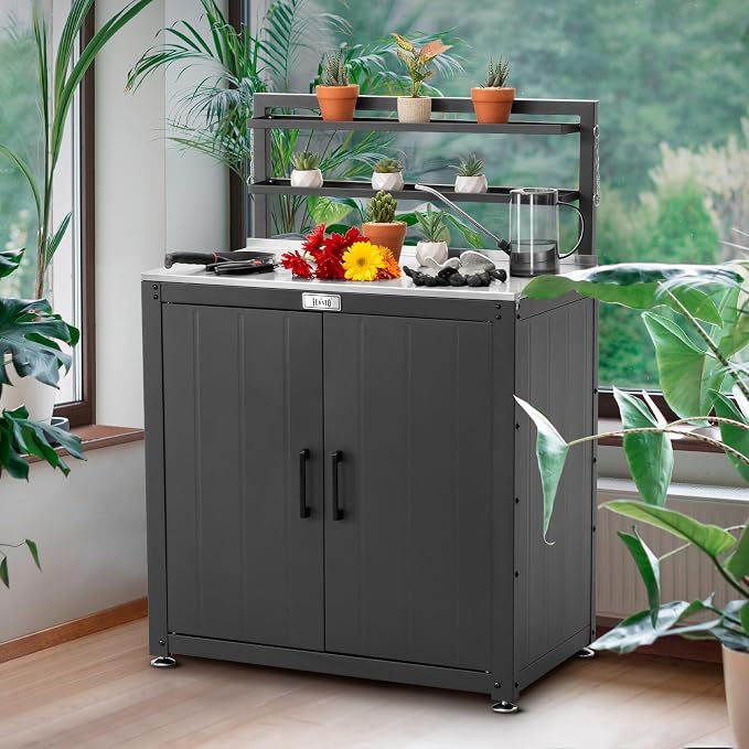 Garden Potting Bench with Storage Cabinet, Outdoor Gardening Table & Work Bench - Image 7