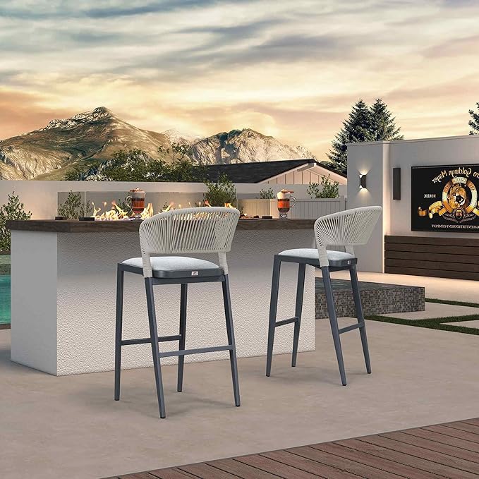 PURPLE LEAF Bar Stool Set of 2 Outdoor Bar Chairs Aluminum Bar Height Stools - Image 5