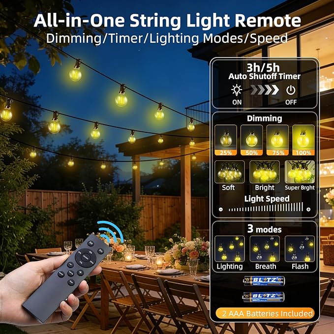 100FT Solar Lights Outdoor Waterproof: G40 30M Shatterproof Bulbs Patio Lights - Image 2