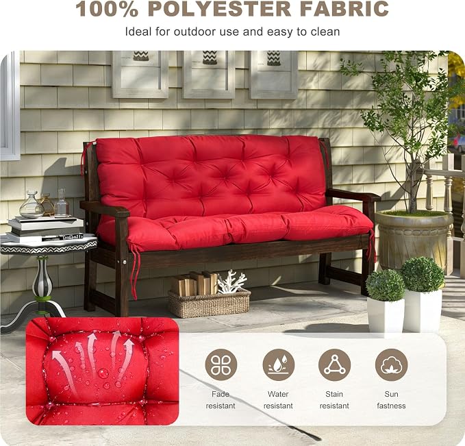 Porch Swing Cushion with Backrest, Waterproof Bench Cushion - Image 2