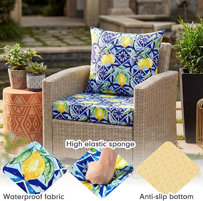 Hoteam 4 Set Outdoor Chair Patio Cushions 20 x 20 Inch Deep Seat Waterproof - Image 4