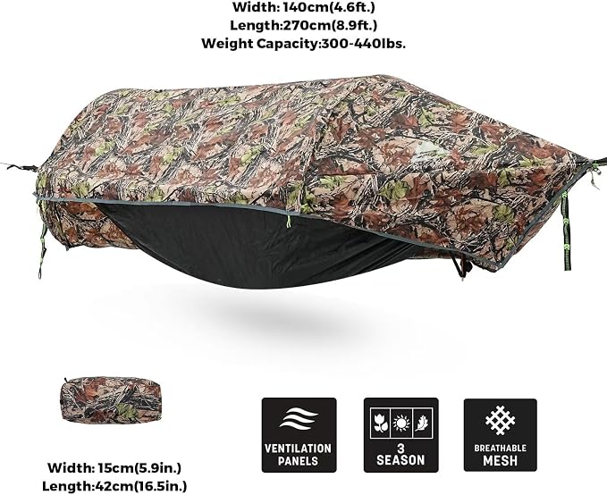 Camping Hammock Tent with Mosquito Net & RainFly, 3 in 1 Waterproof Lightweight - Image 2