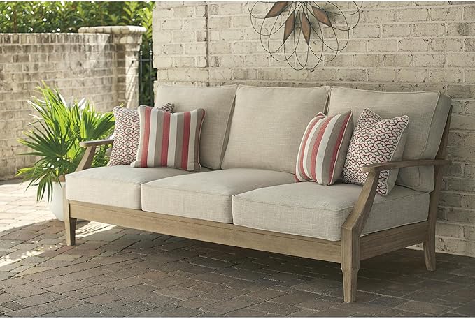 Signature Design by Ashley Clare View Outdoor Patio Sofa, 4 Throw Pillows by SignatureDesignbyAshley