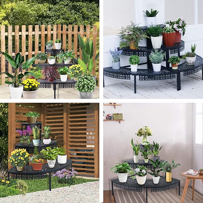aboxoo 3 Tier Plant Stand Flower Pot Rack, Metal Stair-Step Style Corner Shelf - Image 7