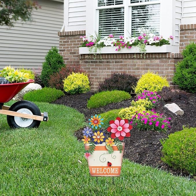 hogardeck Garden Decor for Outside, Metal Flower Pot Decorative Garden Stakes - Image 5
