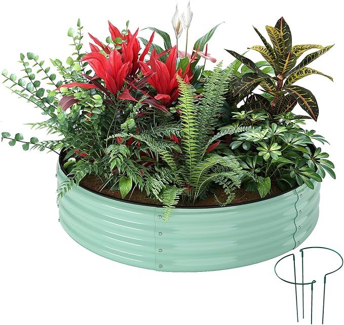 Galvanized Metal Planter Round Raised Garden Bed Kit by ZFHgarden