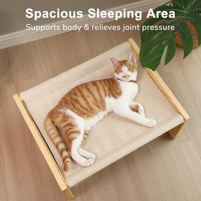 FUKUMARU Dog Bed, Large Breathable Elevated Cat Hammock, Wooden Cat Beds - Image 5