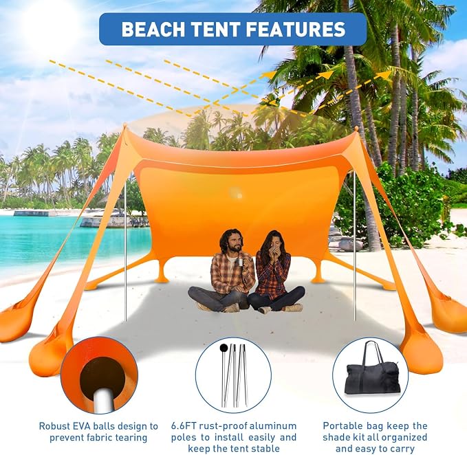 Beach Tent Sun Shelter 10x10ft Beach Canopy Easy Pop Up Sun Shade Portable - Image 3