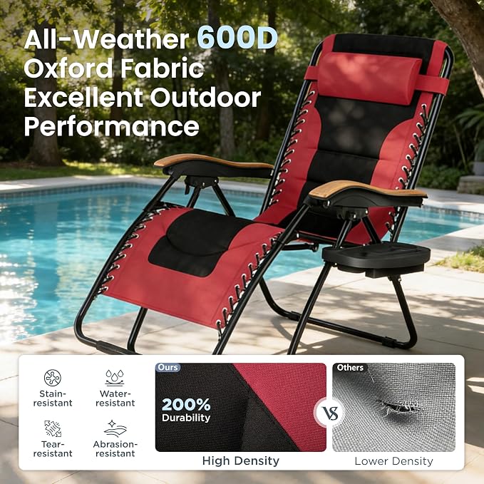 PHI VILLA XXL Oversized Padded Zero Gravity Chair, Foldable Patio Recliner - Image 6